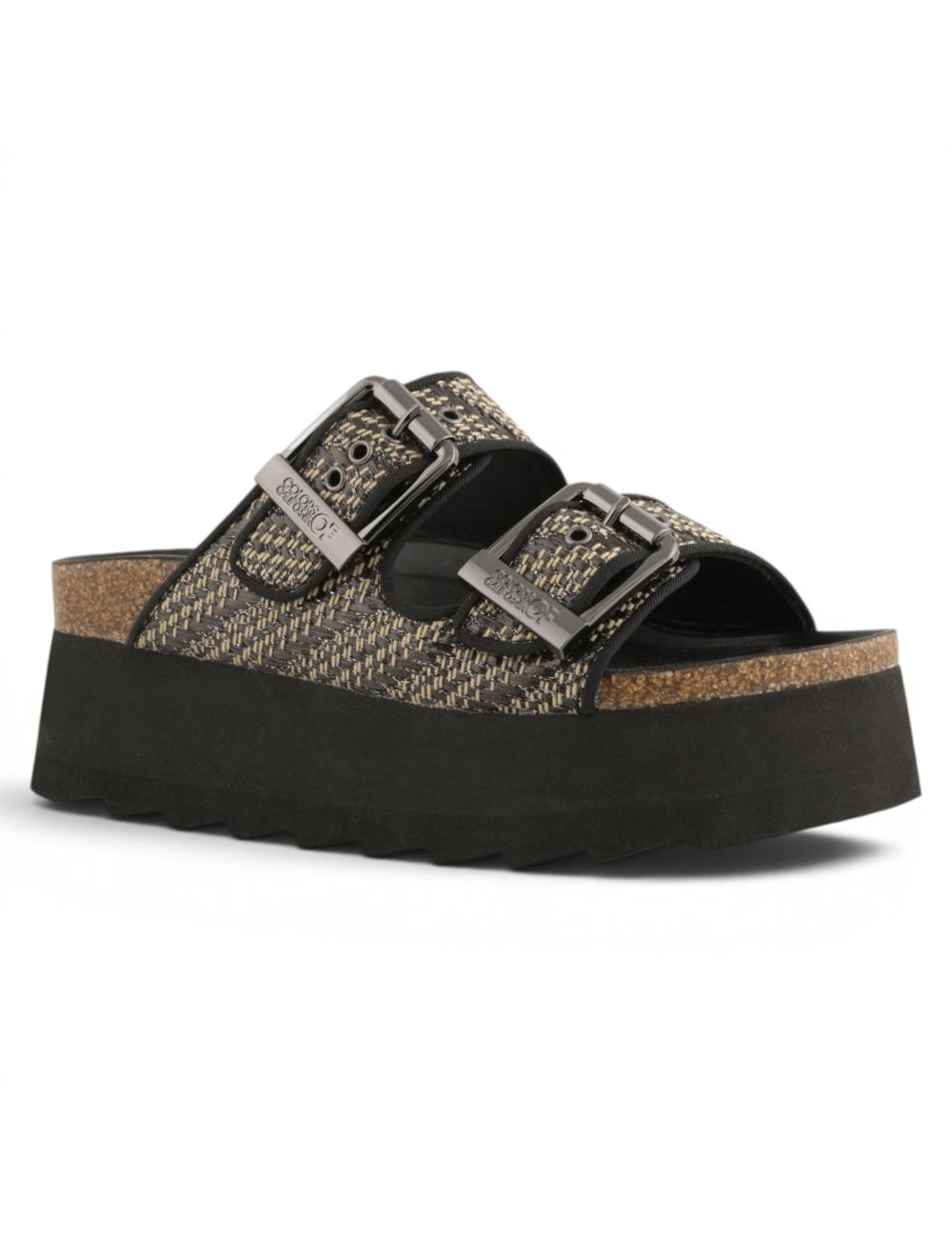Colors of California Irvi Platform Sandals in Metallic Raffia