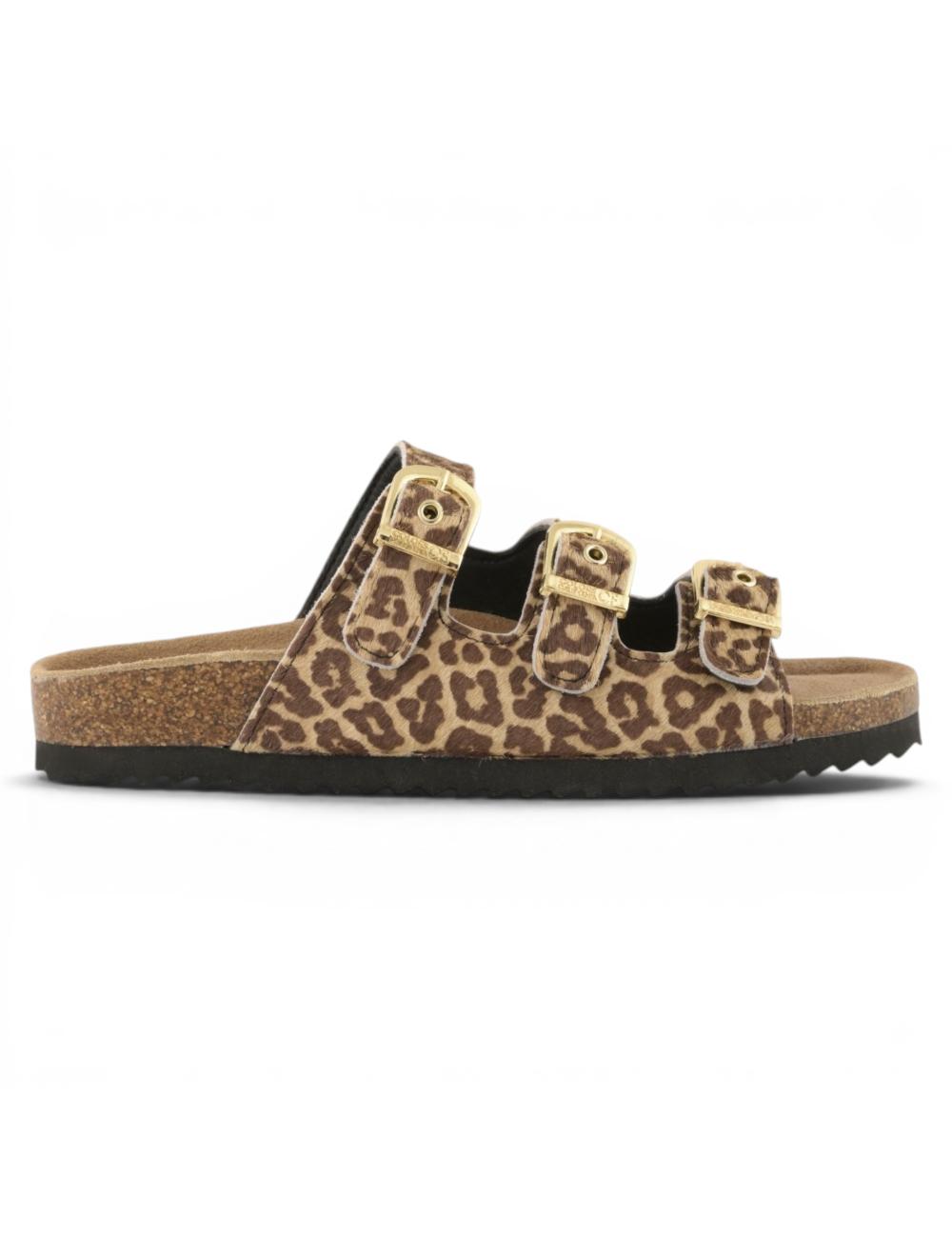 Colors of California Slofi Leopard leather pony effect sandals