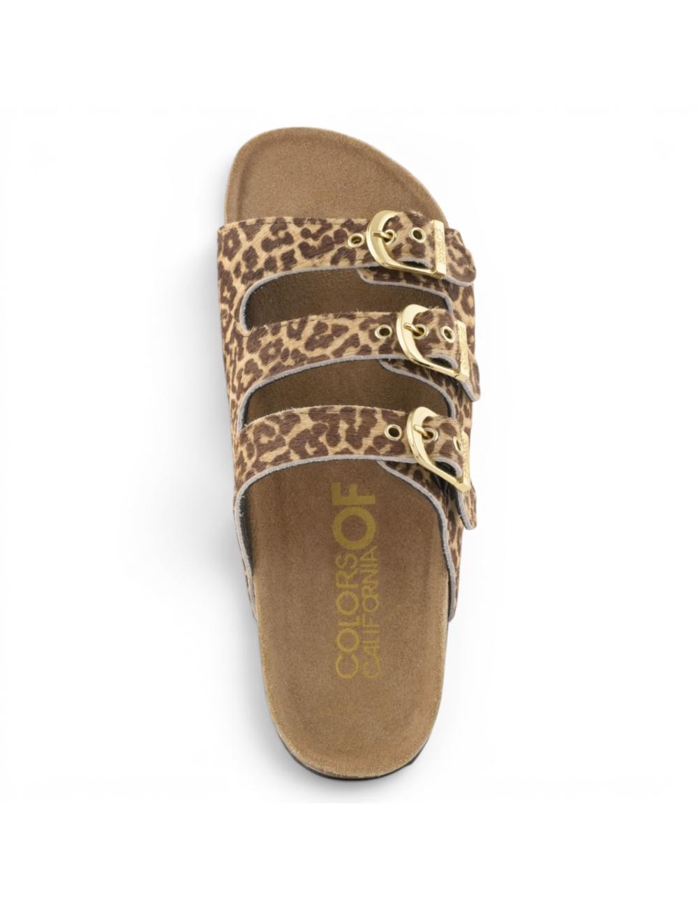 Colors of California Sandali Slofi Leopard in Pelle Effetto Cavallino