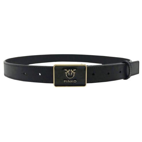 Pinko cintura sottile donna in pelle nera e logo rettangolare